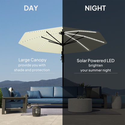 Outsunny 3(m) Cantilever Garden Parasol with Solar Powered Lights, Crank Handle & Cross Base, UPF 50+, 360° Rotation, Cream 