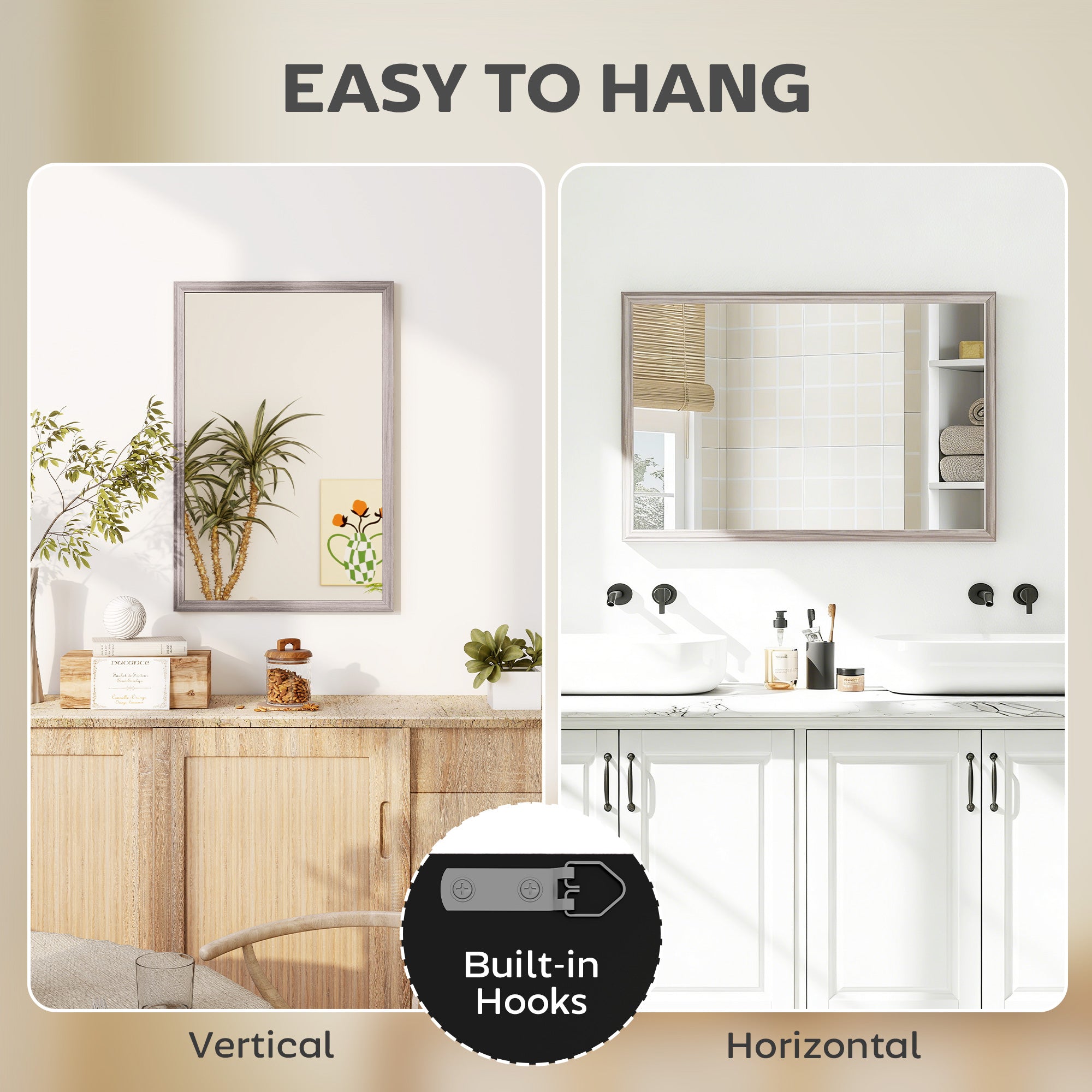 HOMCOM Wall Bathroom Mirror, 40 x 60 cm Wall-Mounted Mirror for Living Room, Bedroom, Hallway, Grey 