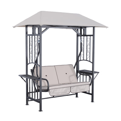 Outsunny Outdoor Garden 2 Seater Canopy Swing Chair Seat Porch Loveseat Vintage Hammock Cushioned Seat w/ and Side Drink Panel 
