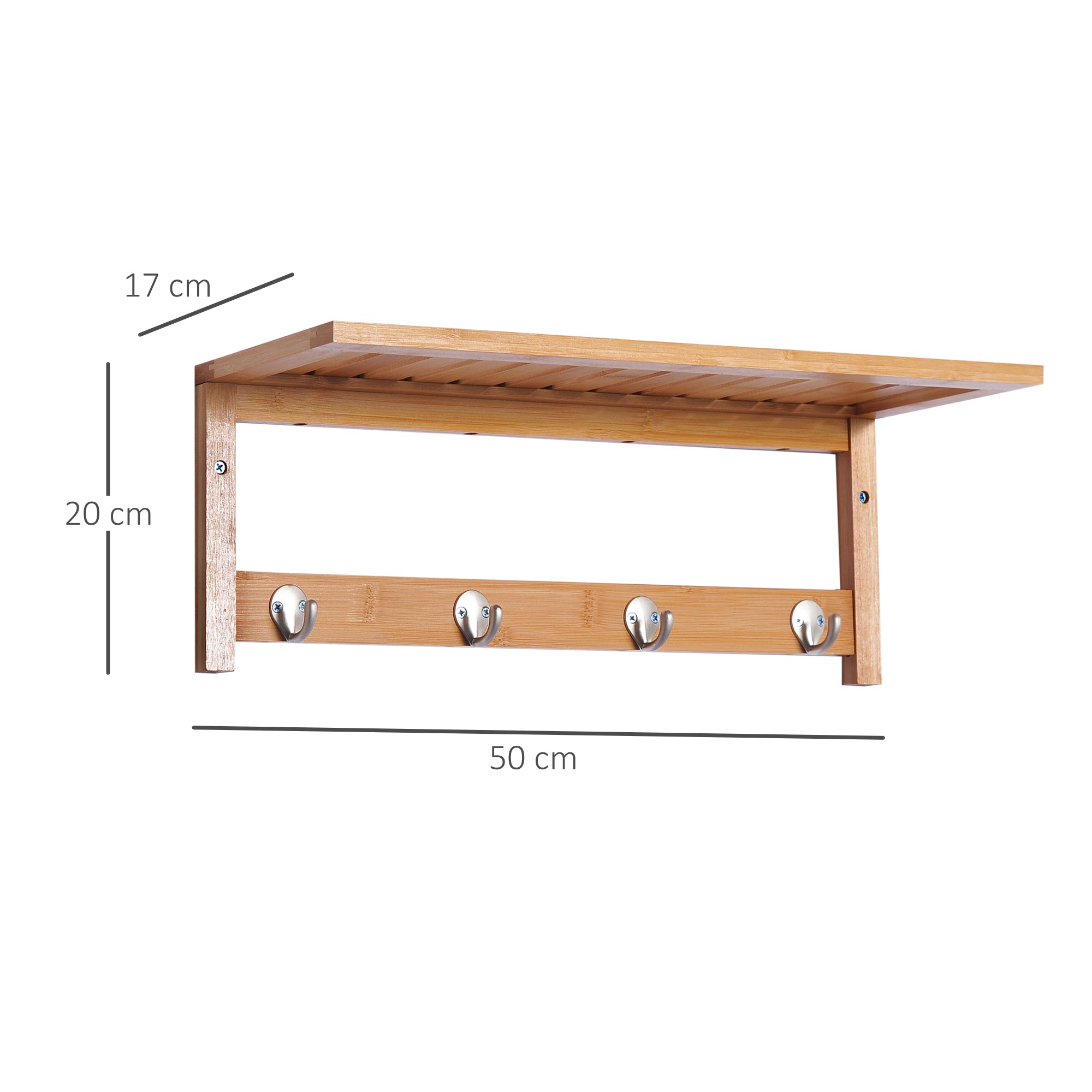 HOMCOM Wall Mounted Coat Clothes Hat Hanger 4 Hooks Rack Stand with Rail & Storage Shelf for Hallway Entryway Bedroom Bathroom 