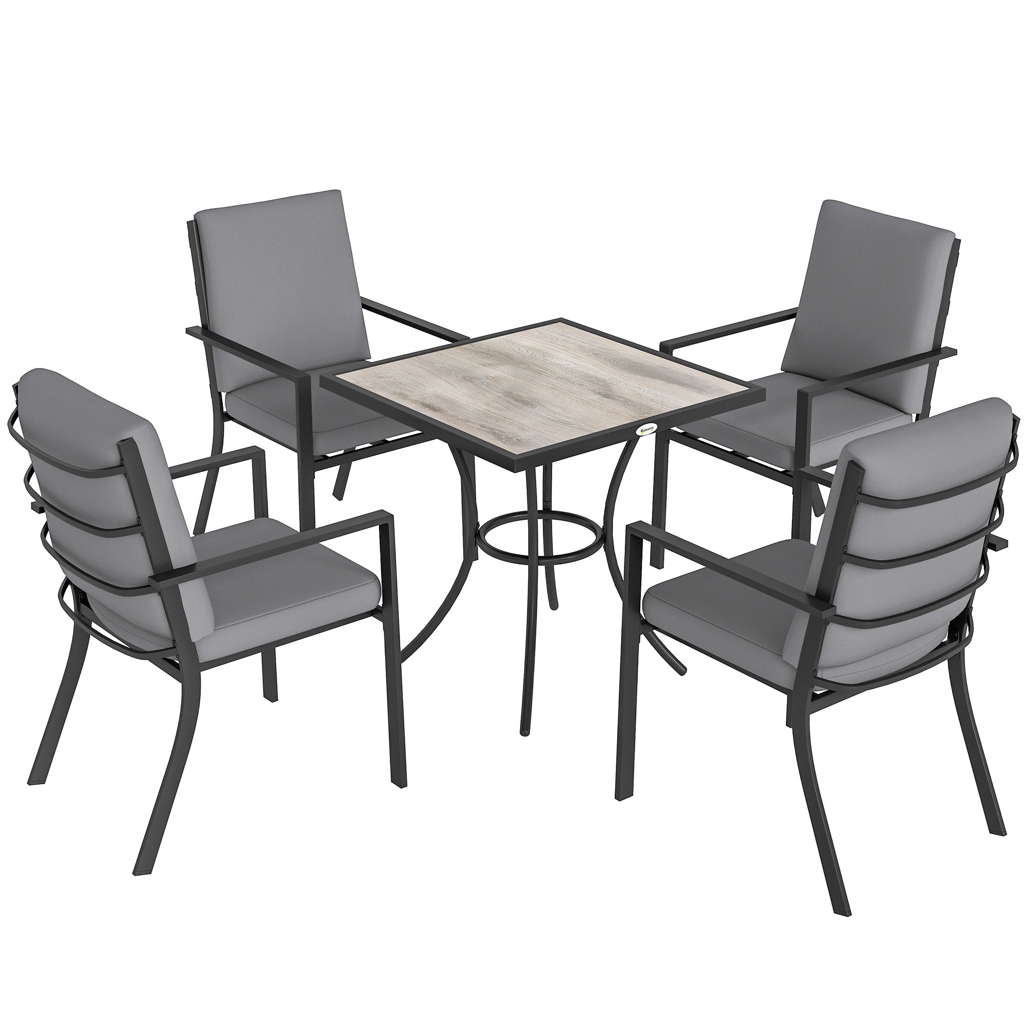 Outsunny 5 Pieces Outdoor Dining Set with Cushions, Garden Dining Set for 4 with Square Table and Stackable Chairs 