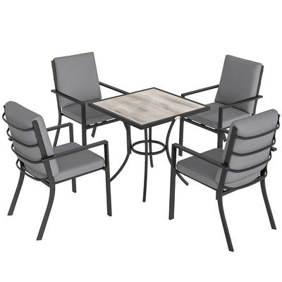 Outsunny 5 Pieces Outdoor Dining Set with Cushions, Garden Dining Set for 4 with Square Table and Stackable Chairs 