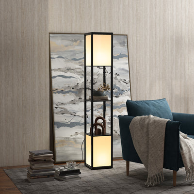 HOMCOM Modern Shelf Floor Lamp with Dual Ambient Light, Standing Lamp Living Room, Bedroom, 156cm, Black 