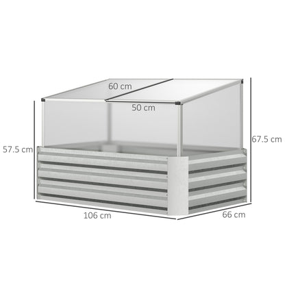 Outsunny Raised Beds for Garden with Mini Greenhouse, Galvanised Outdoor Planters and Cold Grame, for Herbs and Vegetables 