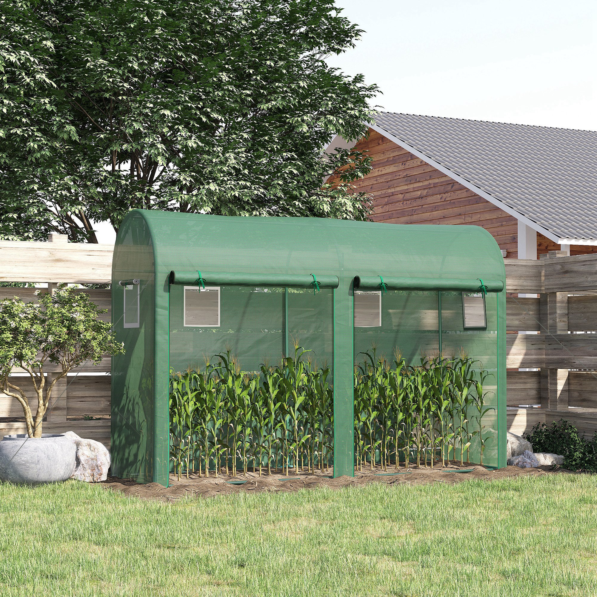 Outsunny Walk-in Greenhouse, Tomato Greenhouse with Double Doors & 4 Windows, Garden Plant Growth Green House with PE Cover, Steel Frame, Green, 3 x 1 x 2 m 