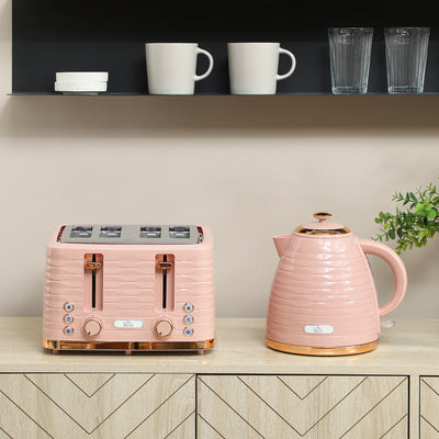 HOMCOM 3000W 1.7L Kettle & 4 Slice Toaster, Kettle and Toaster Set with 7 Browning Controls and Crumb Tray, Light Pink 