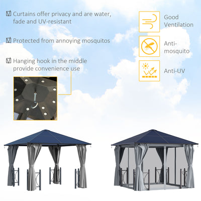 Outsunny 3 x 3(m) Hardtop Gazebo Canopy with Polycarbonate Roof, Steel & Aluminium Frame, Garden Pavilion with Mosquito Netting and Curtains, Black 