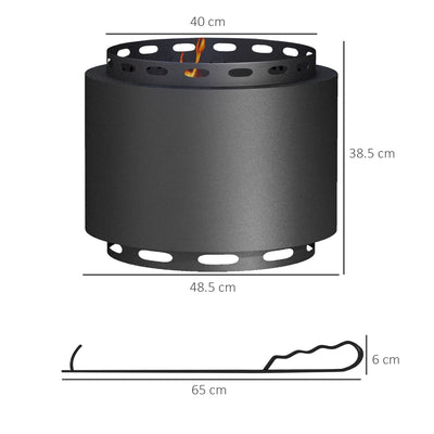 Outsunny Smokeless Fire Pit, 48.5cm Portable Wood Burning Firepit with Poker for Garden Camping Bonfire Party, Metal, Black 