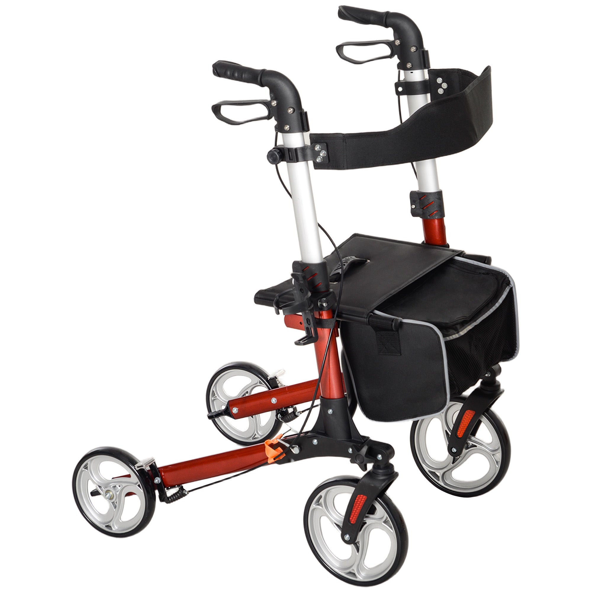 HOMCOM 88.5-106cm Aluminium Frame Rollator Walker, with Brakes - Red 