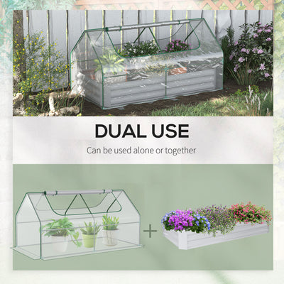 Outsunny Raised Garden Bed with Greenhouse, Steel Planter Box with Plastic Cover, Roll Up Window, Dual Use for Flowers, Vegetables, Fruits and Herbs, 185L x 95W x 92H cm, Clear 