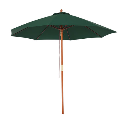Outsunny 2.5m Garden Parasol Umbrella, Outdoor Market Table Umbrella with Wooden Pole & 8 Fibre Glass Ribs, Round Sun Shade Canopy, Green 