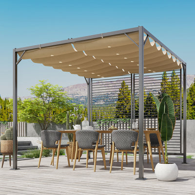 Outsunny 3 x 2.8m Metal Pergola, with Retractable Fabric Roof - Beige 