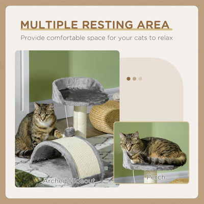 PawHut Cat Tree, Kitten Scratcher Activity Centre, with Sisal Scratching Post, Toy Ball - Grey 