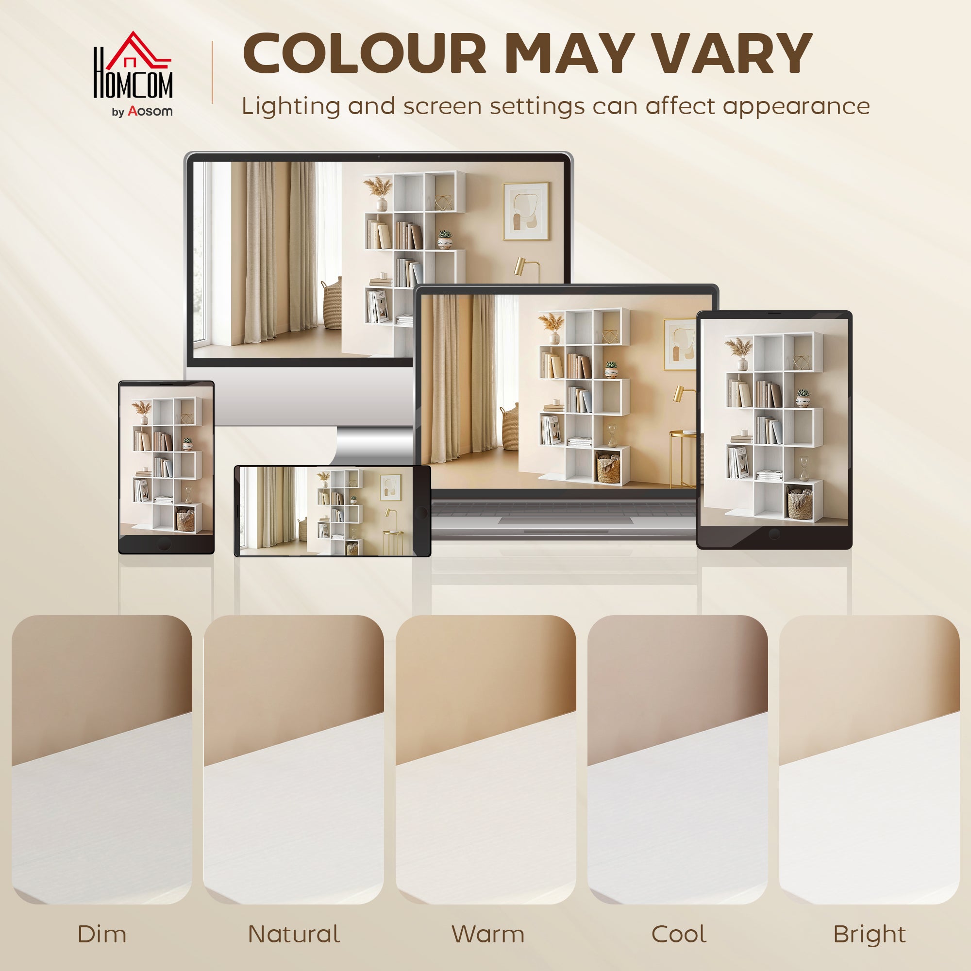 HOMCOM 5-Tier Bookshelf, S Shaped Geometric Bookcase with 15 Compartments, White Wood Effect 