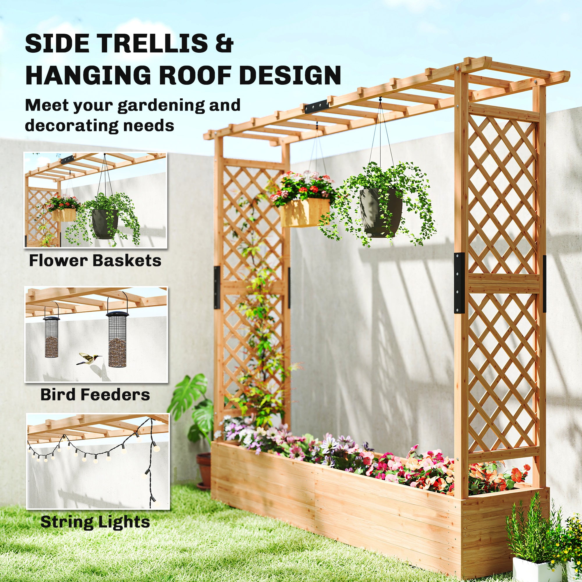 Outsunny Fir Wood 171 x 39 cm Planter and Trellis Garden Bed 