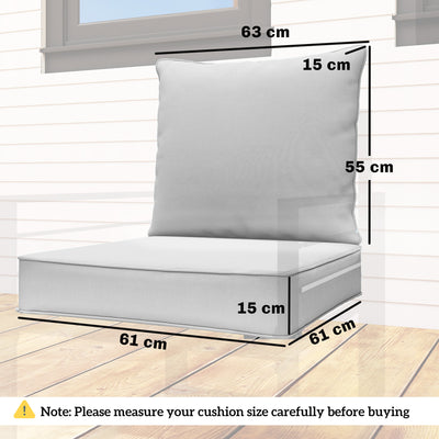 Outsunny Outdoor Seat and Back Cushion Set, 63L x 55W x 15Dcm Patio Deep Seating Chair Fade Resistant Replacement Cushion, Light Grey 