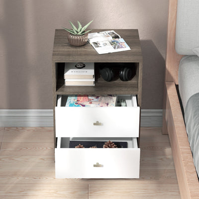 HOMCOM Industrial-Scandinavian Mix Bedside Table, with Drawers and Shelf 