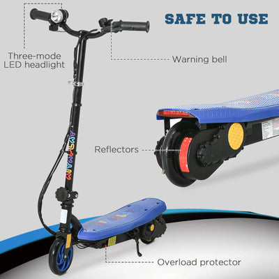 HOMCOM Foldable Electric Scooter, with LED Headlight, for Ages 7-14 Years - Blue 