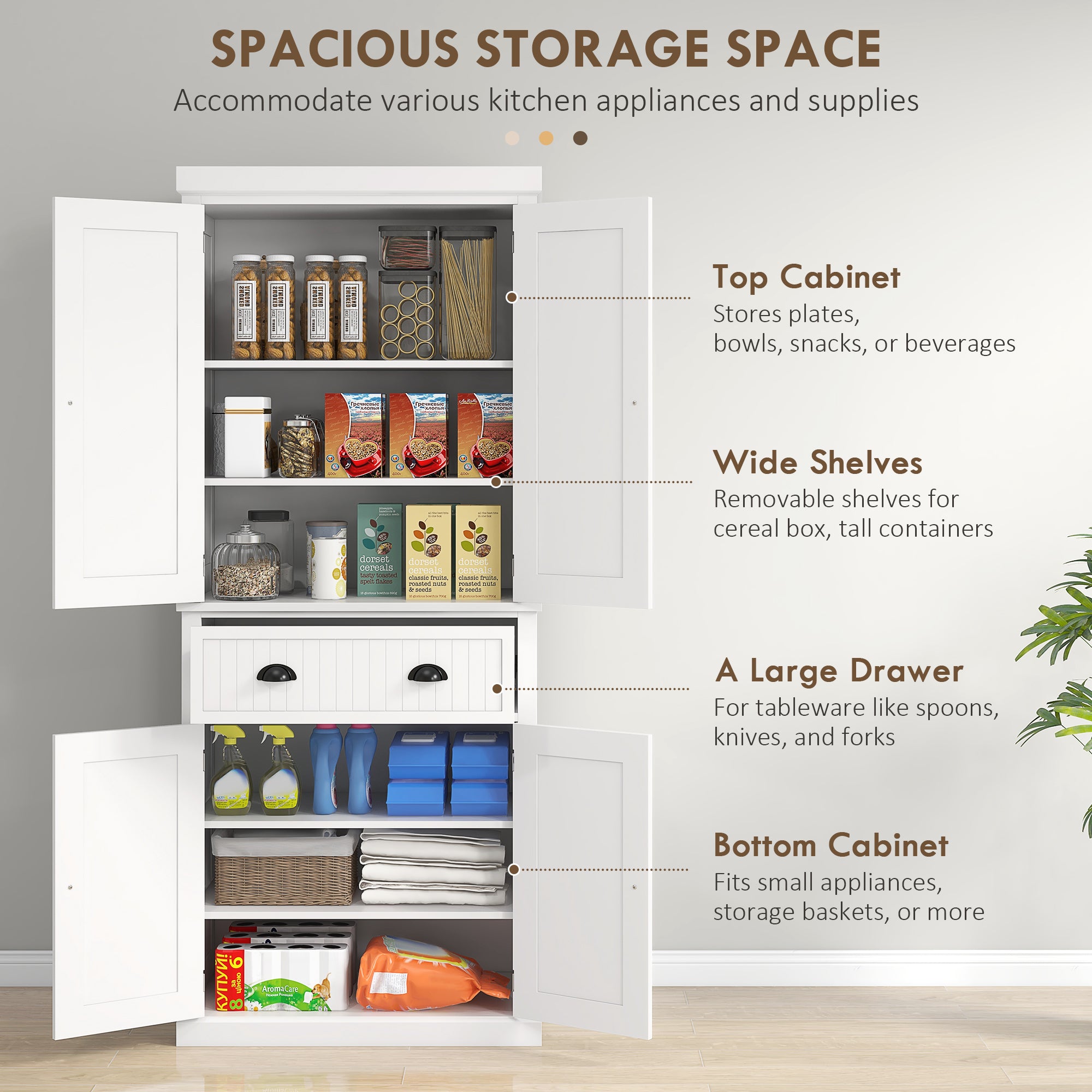 HOMCOM Kitchen Storage Cabinet with Drawer and Adjustable Shelves - White 