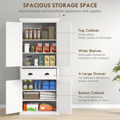 HOMCOM Kitchen Storage Cabinet with Drawer and Adjustable Shelves - White 