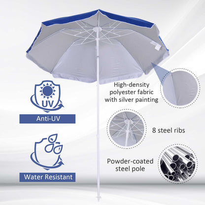 Outsunny 1.7m Beach Umbrella, Portable Parasol with Tilting Function, Carry Bag, Outdoor Sunshade Shelter with 8 Ribs, Blue 