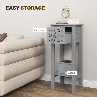 HOMCOM Set of Two Elegant Floral Cut-Out Side Tables - Grey 