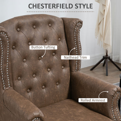 HOMCOM Wingback Accent Chair Tufted Chesterfield-style Armchair with Nail Head Trim for Living Room Bedroom Brown 
