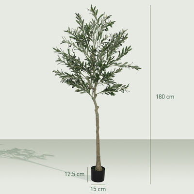 HOMCOM 6ft/ 180cm Decorative Artificial Plant, Silk Olive Tree with 900 Leaves and 40 Olive Fruits in Pot, Fake Plant for Home, Office, Living Room, Indoor Decor 