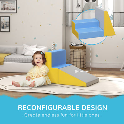 HOMCOM 2 Piece Soft Play Set for Toddler Climb and Crawl, for 12-36 Months, Grey 