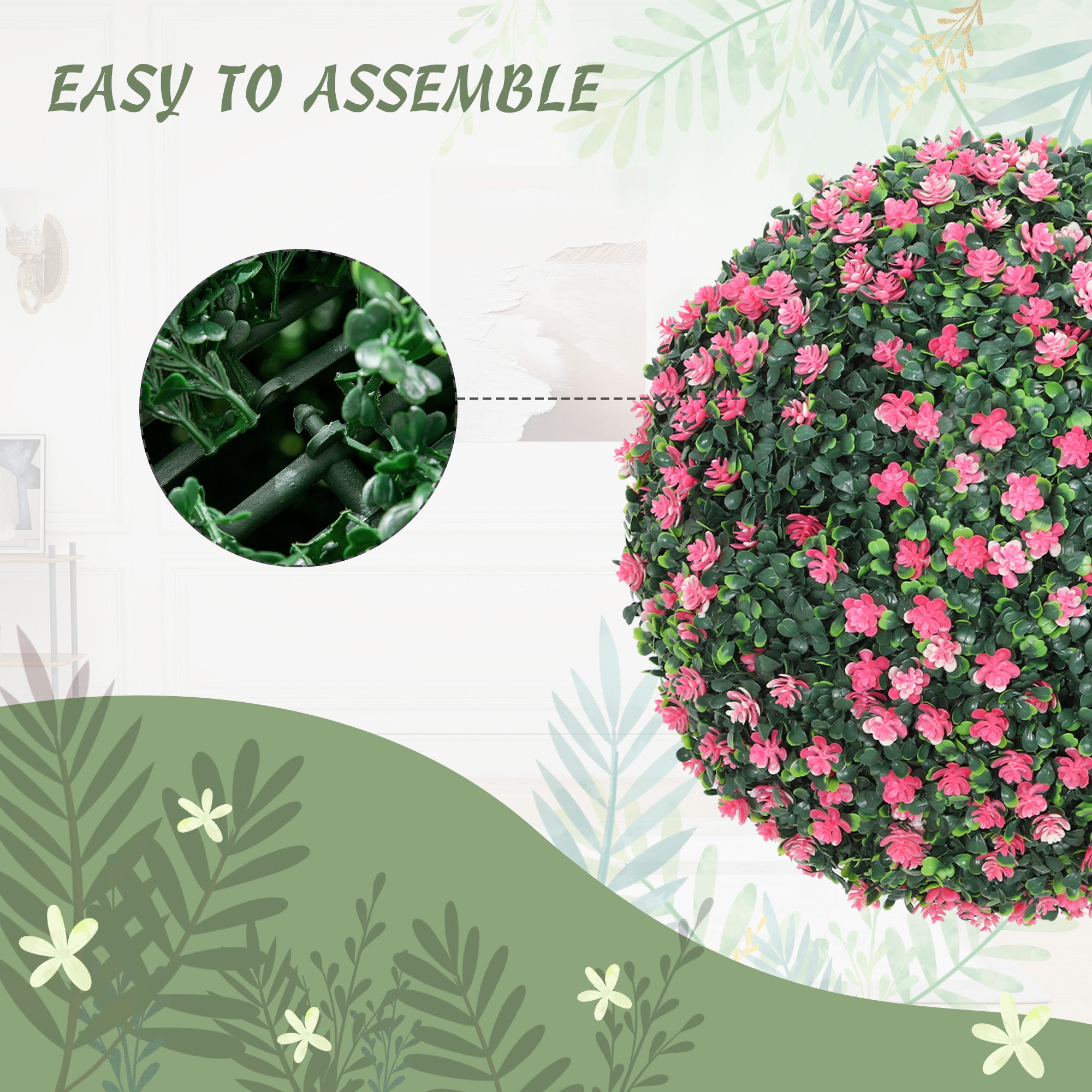 HOMCOM Set of Two Artificial Boxwood Balls Plants - Pink 