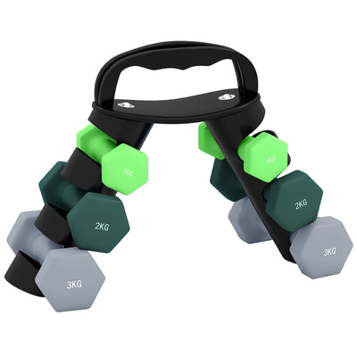 SPORTNOW Dumbbells Set with Storage Rack, 2 x 1kg, 2 x 2kg, 2 x 3kg, Green 
