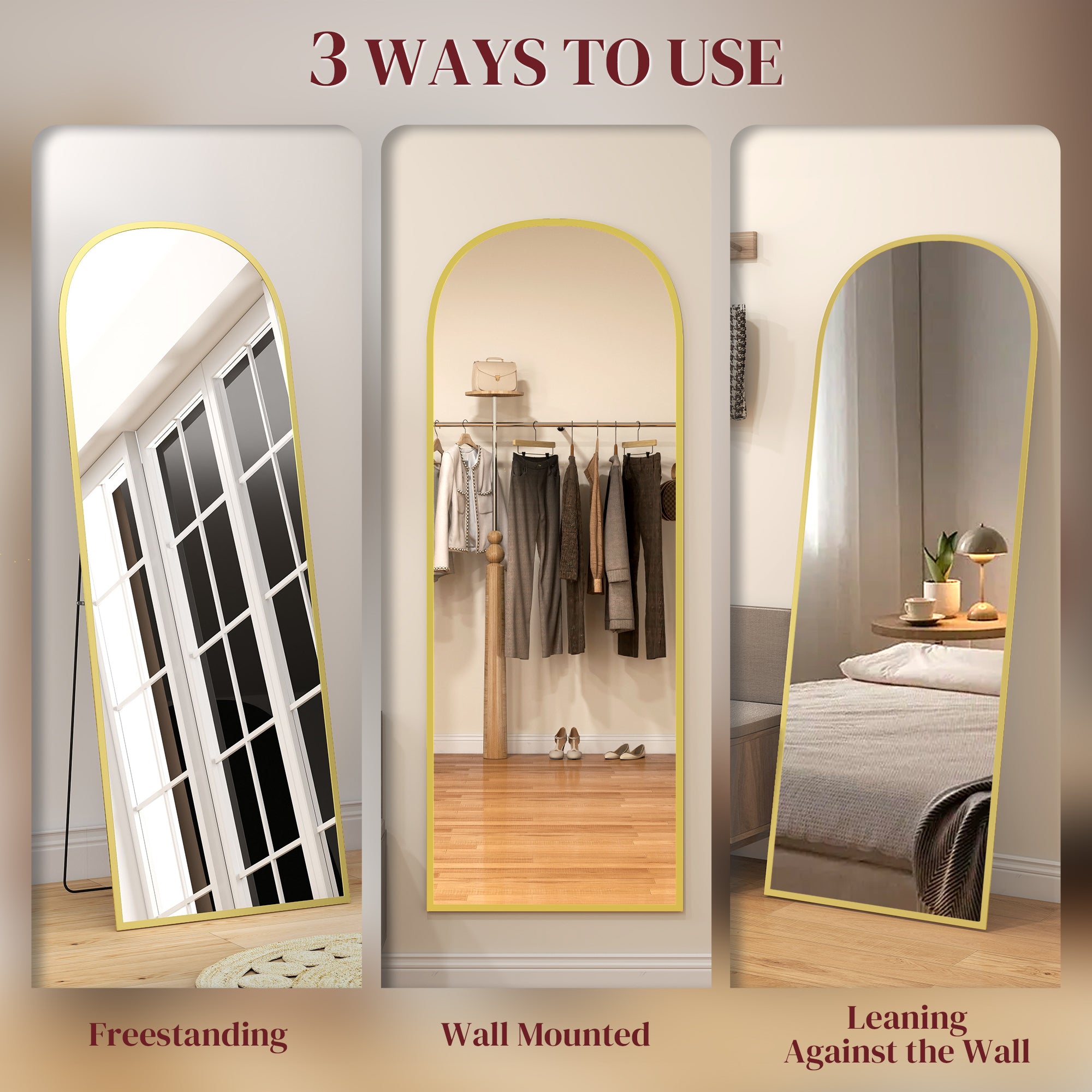 HOMCOM 165cm Aluminium Frame Standing Mirror - Gold