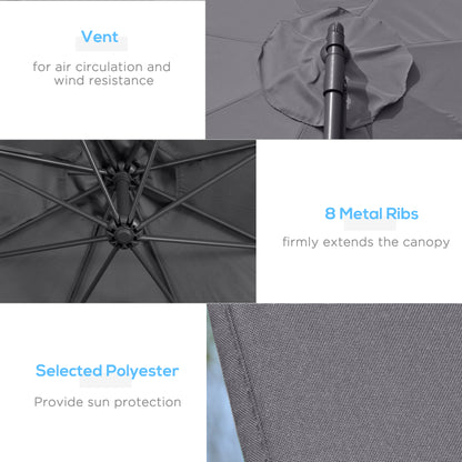 Outsunny 3(m) Garden Parasol Sun Shade Patio Banana Hanging Umbrella Cantilever with Crank Handle and Cross Base Grey 
