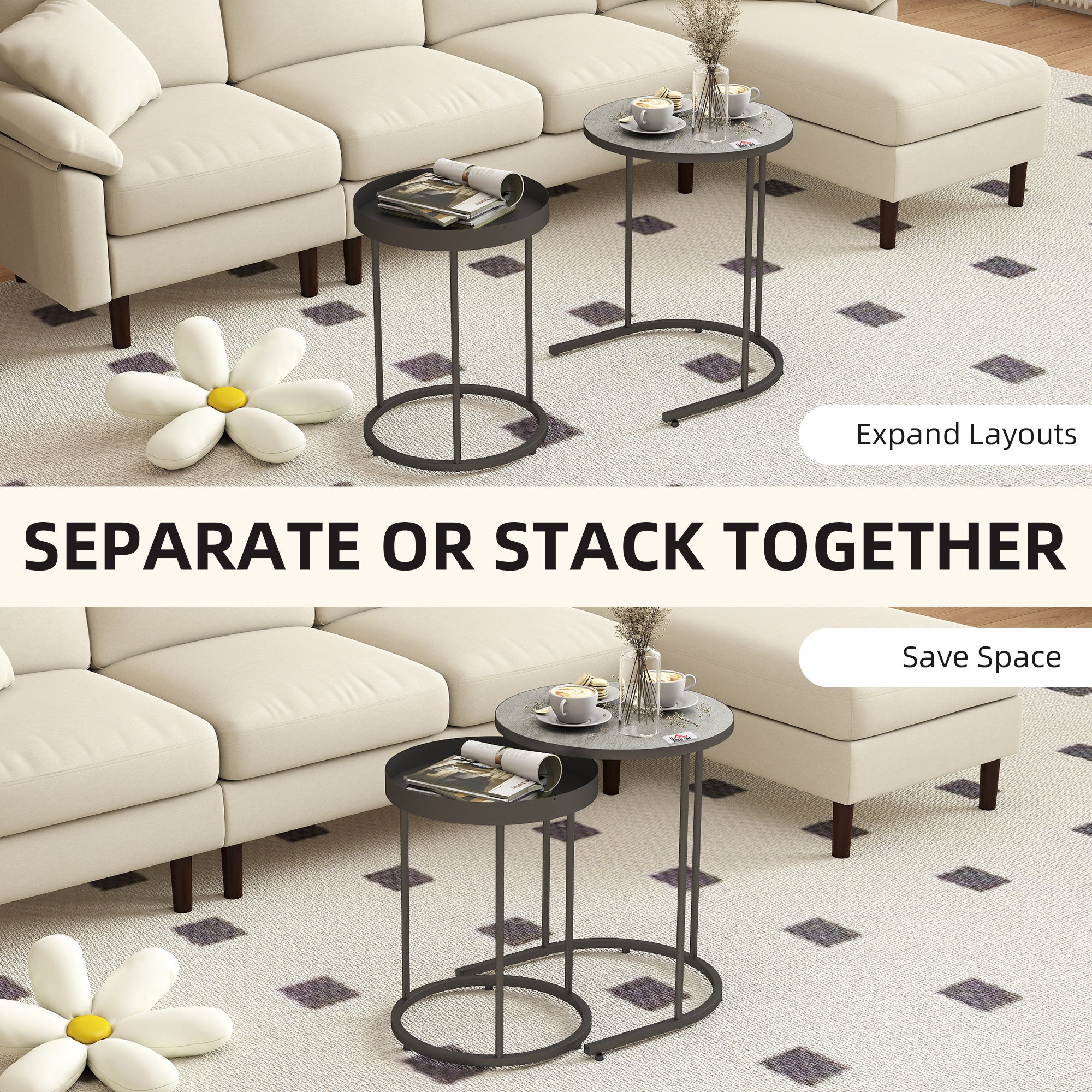 HOMCOM Set of Two Industrial Nesting Tables - Grey 