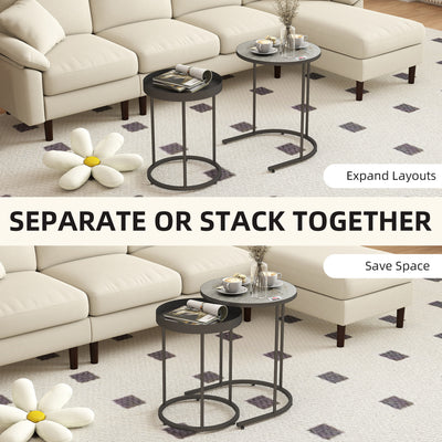 HOMCOM Set of Two Industrial Nesting Tables - Grey 