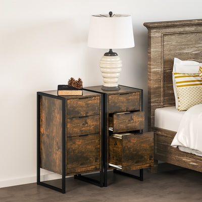 HOMCOM Bedroom Chest of Drawers Set of 2, Industrial 3-Drawer Dresser, Storage Drawers Unit with Metal Frame for Living Room, Rustic Brown 