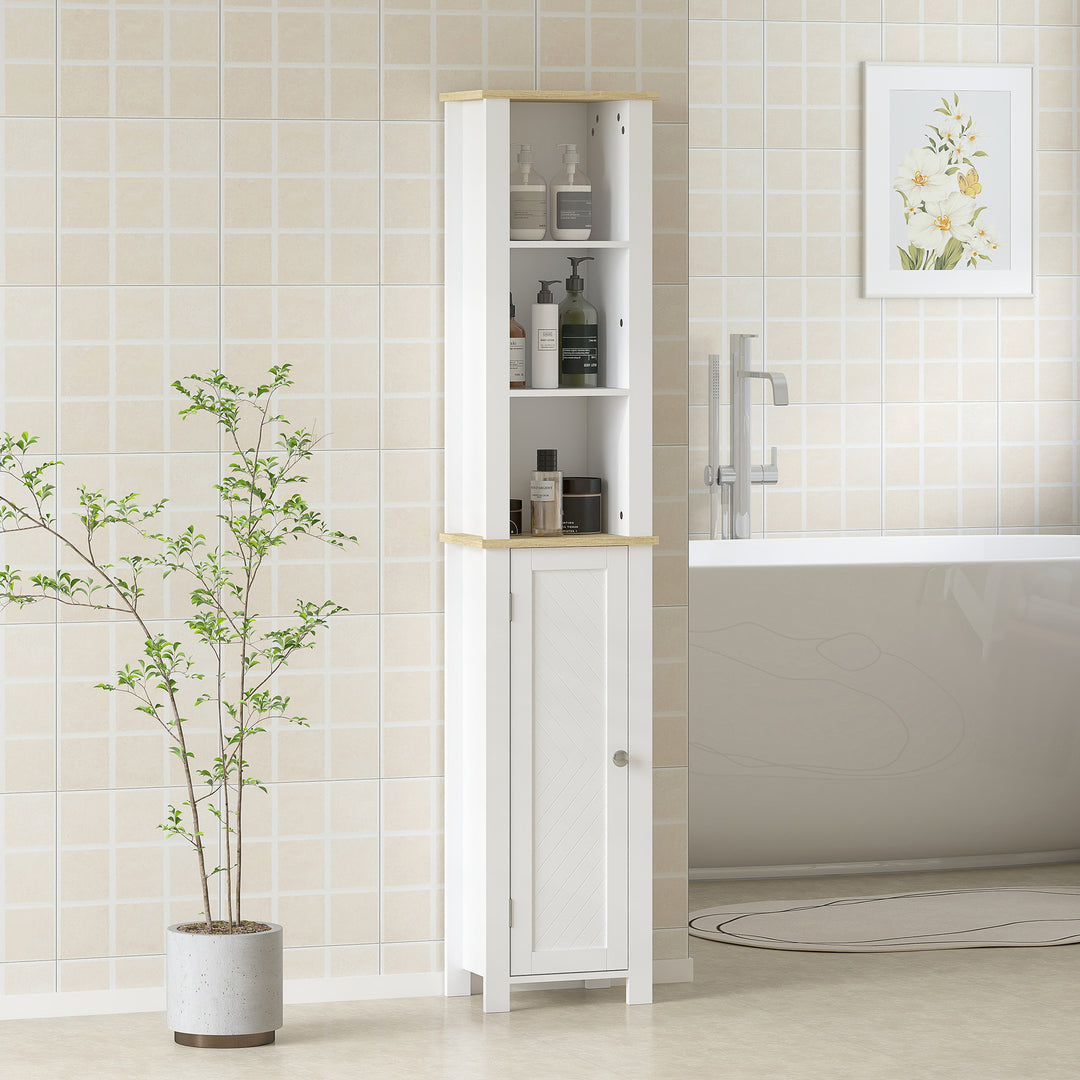 kleankin Slim Bathroom Storage Unit with Open Compartment, Bathroom Storage Cabinet with Adjustable Shelf, 34 x 23 x 165 cm, White 