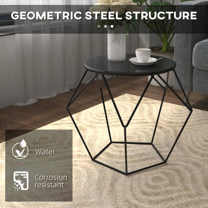 HOMCOM Round Side Table, Minimalist End Table with Steel Frame, Small Coffee Table for Living Room, Bedroom, Black 
