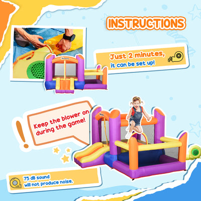 Outsunny Kids Bouncy Castle House Inflatable Trampoline Slide Water Pool 3 in 1 with Blower for Kids Age 3-8 Multi-color 2.8 x 2.5 x 1.7m 