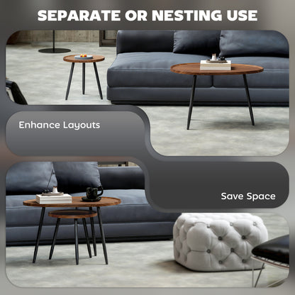 HOMCOM Nesting Coffee Table Set of 2, 80cm Modern Stacking End Side Table with Metal Legs for Living Room Bedroom Office, Chestnut Wood Effect