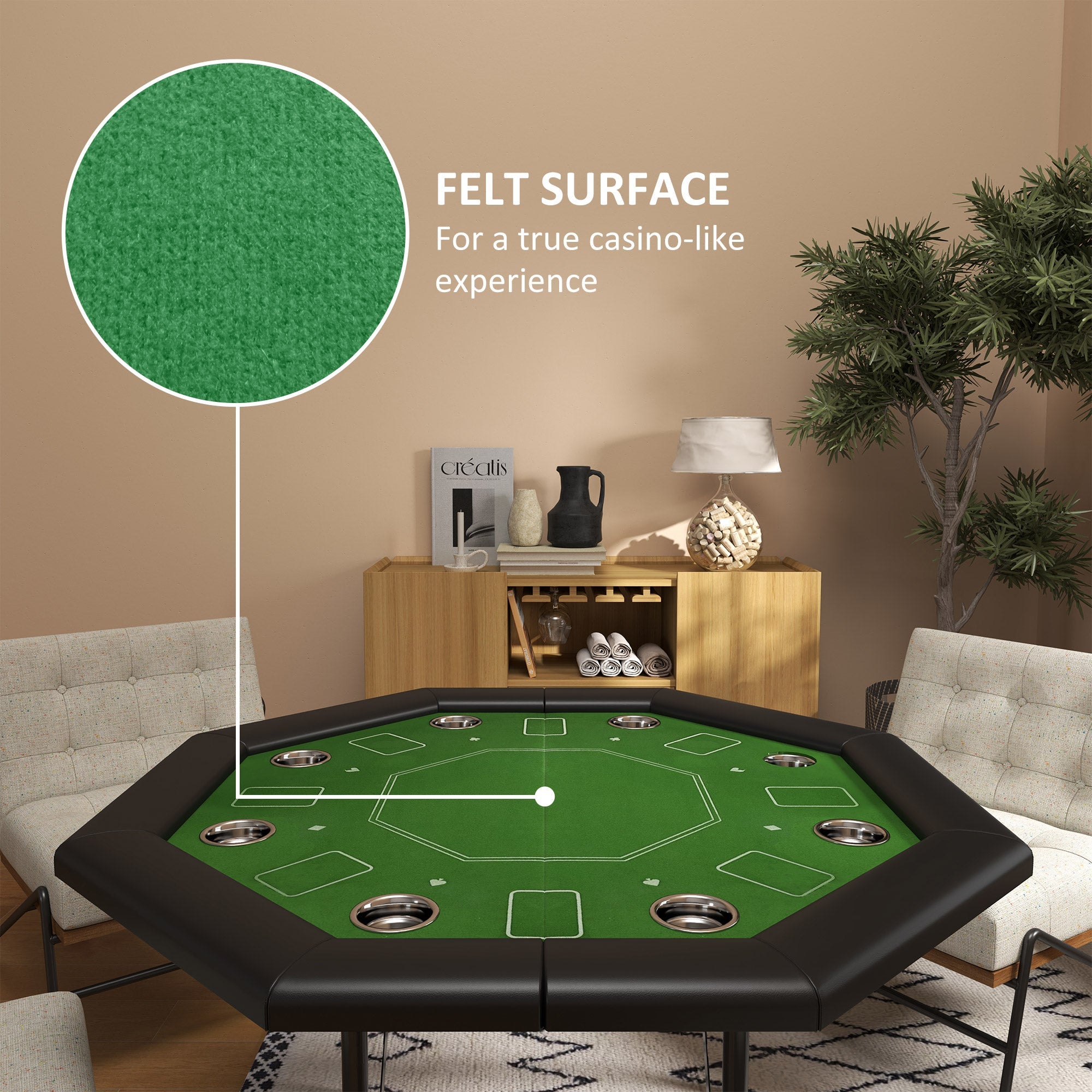 SPORTNOW 8 Player Folding Poker Table, Portable Octagon Blackjack Table with Cup Holders with Cup Holders, Padded Edge, Green 