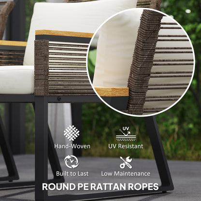 Outsunny Four Piece Wicker Rope Garden Furniture Set with Glass Top Coffee Table - Grey 