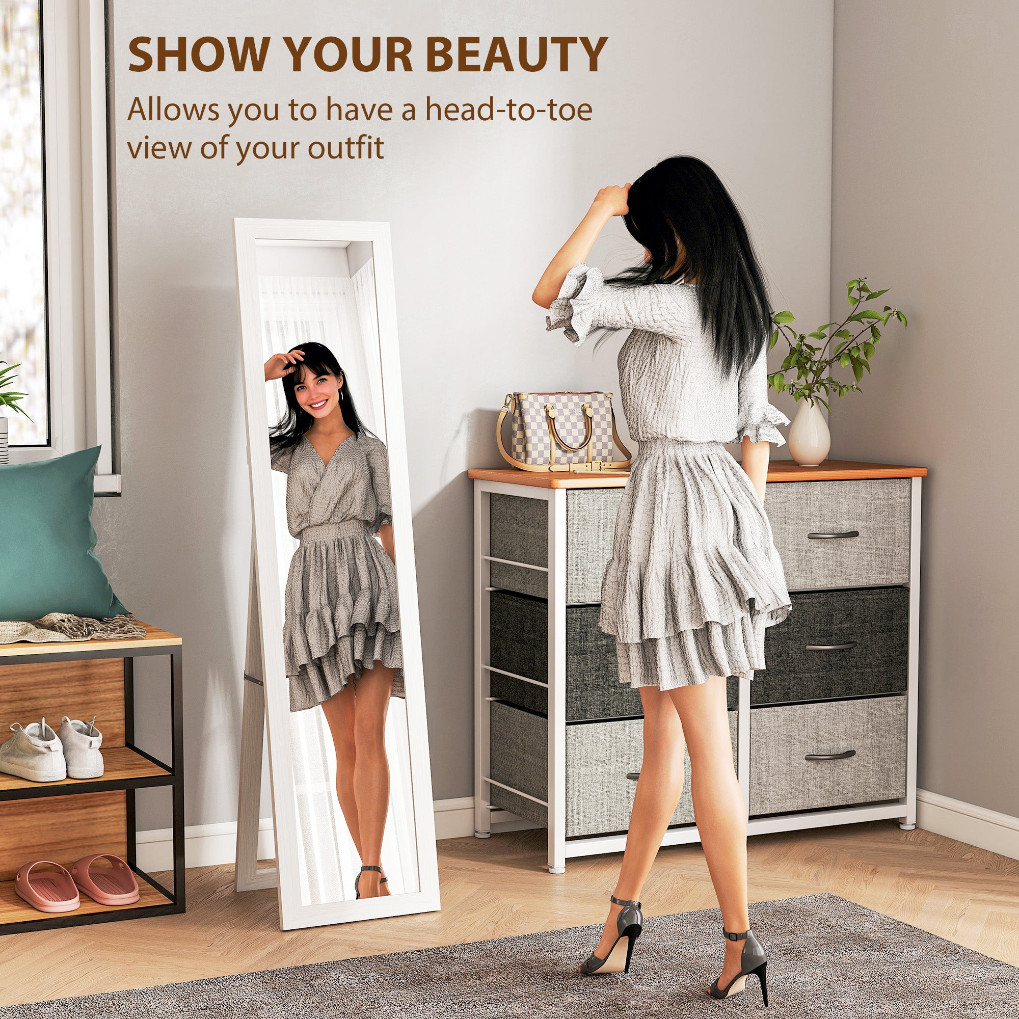 HOMCOM 37 x 157 cm Full Length Mirror - White 