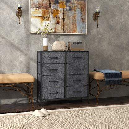 HOMCOM Fabric Chest of Drawers, Storage Drawers, Industrial Bedroom Dresser with 8 Fabric Drawers, Steel Frame and Wooden Top for Nursery, Living Room, Hallway, Black 