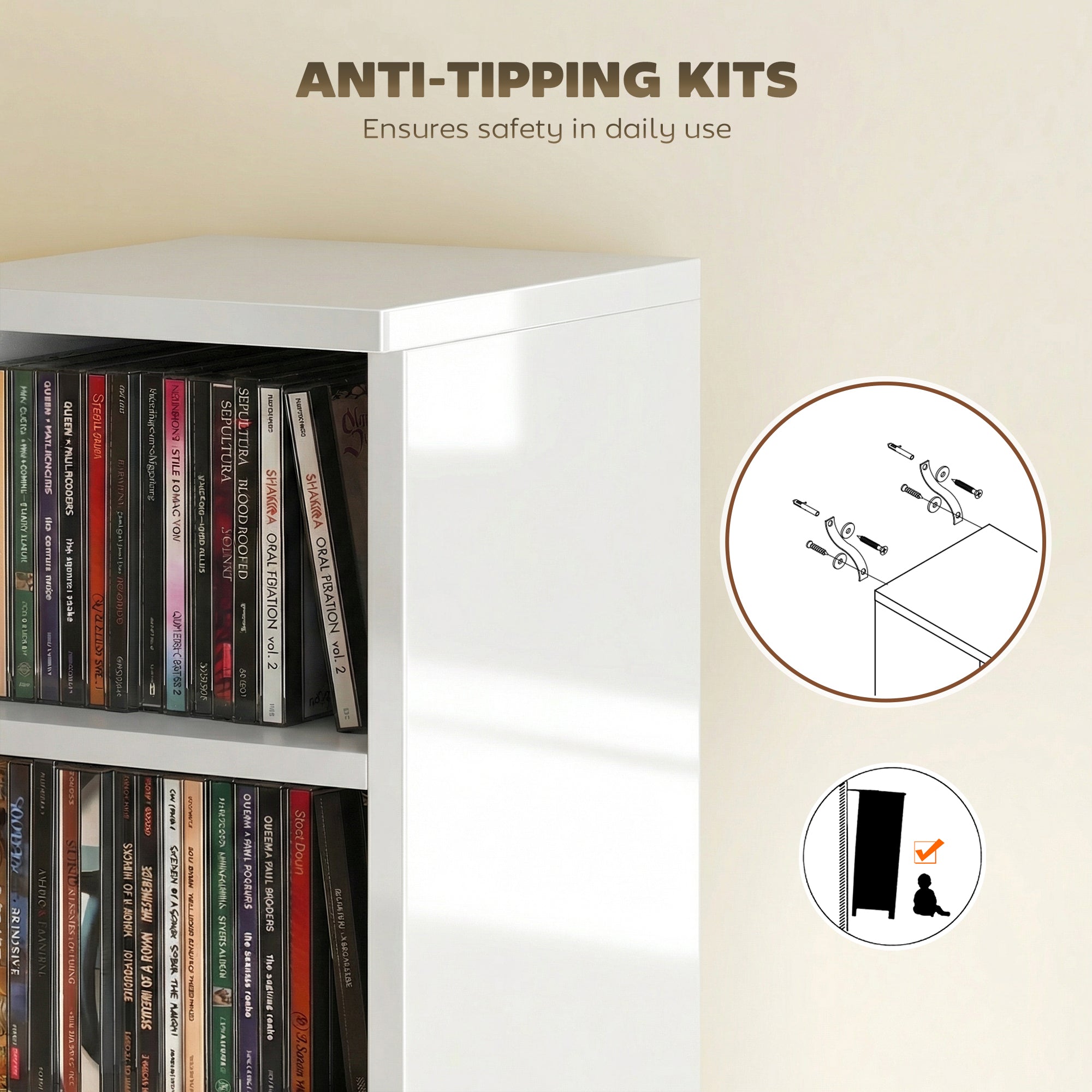 HOMCOM Set of 2 CD Media Display Shelf Unit Tower Rack with Adjustable Shelves, High Gloss White 