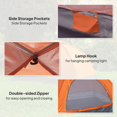 Outsunny 2 Person Camping Tent, Dome Tent with Zipped Doors, Storage Pocket, Portable Handy Bag, Orange 
