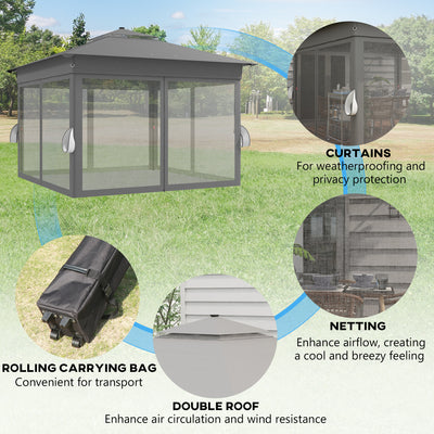 Outsunny 3 x 3(m) Pop Up Gazebo Party Tent with Solar-Powered LED Lights, Adjustable Event Shelter with Netting, Grey 