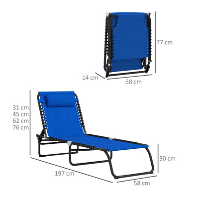 Outsunny Set of Two Folding Sun Loungers, with Four-Position Backs - Blue 