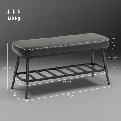 HOMCOM PU Leather Shoe Storage Bench - Charcoal Grey