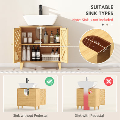 HOMCOM Bamboo Bathroom Under Sink Cabinet with Adjustable Shelf for Basin without Pedestal - Natural 